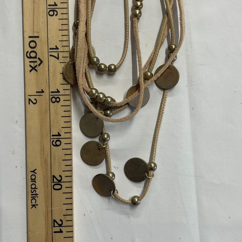 Plunder Layered Faux Leather Gold Coin Disc Boho Statement Necklace - Picture 7 of 9